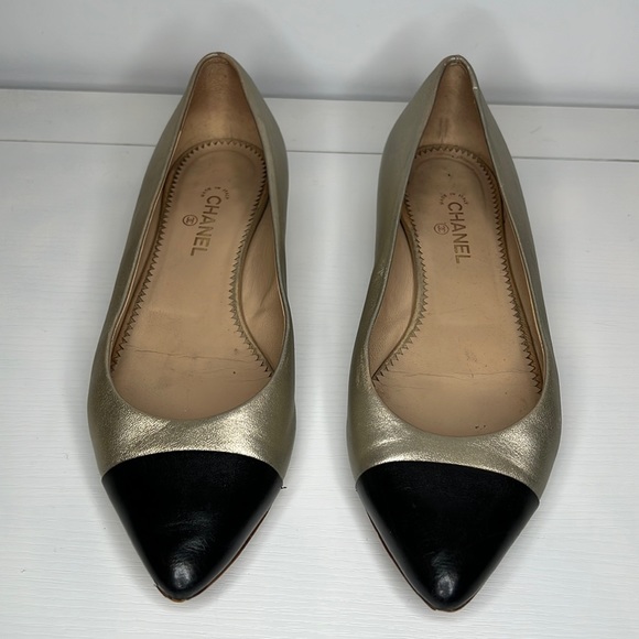 Chanel Ballerina Flats Gold/Black Sz 36.5 - Picture 4 of 12